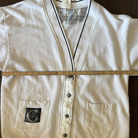 Vintage Generra White Cotton Cardigan Button Front Preppy Large - Picture 14 of 16